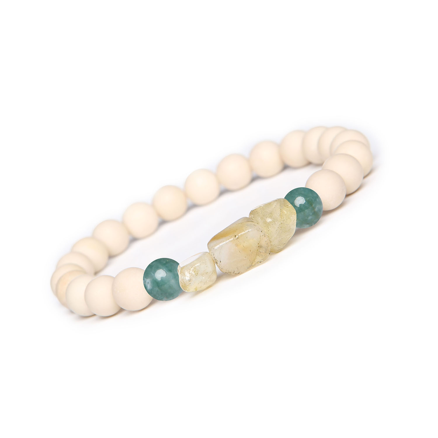 Elegancka bransoletka Cymiri z naturalnych kamieni Agat Mszysty, Cytryn, Kamień Rzeczny. Idealna dla Mężczyzn i Kobiet Stylowa bransoletka dla mężczyzn i kobiet z kolekcji Cymiri, wykonana z agatu mszystego, cytrynu i kamienia rzecznego.