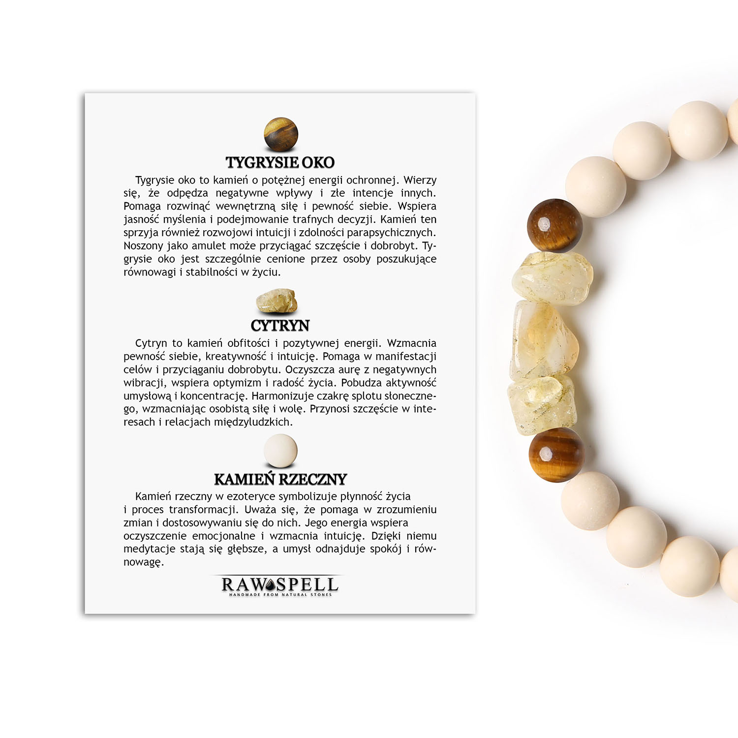 Elegancka bransoletka Cymiri z naturalnymi kamieniami - Tygrysie Oko, Cytryn i Kamień Rzeczny, uniwersalna dla kobiet i mężczyzn Stylowa bransoletka Cymiri z kamieni naturalnych, w tym Tygrysiego Oka, Cytrynu i Kamienia Rzecznego, doskonała dla obu płci.