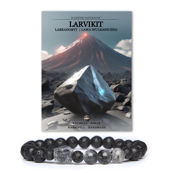 Elegancka bransoletka Derdr, ozdobiona naturalnymi kamieniami: larvikit, labradoryt oraz lawa wulkaniczna, uniwersalny dodatek dla mężczyzn i kobiet.