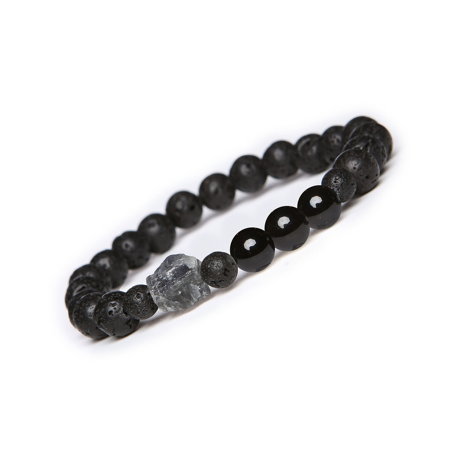 Elegancka bransoletka Derdr z onyksu, labradorytu i lawy wulkanicznej. Naturalne kamienie dla kobiet i mężczyzn Bransoletka Derdr z onyksu, labradorytu i lawy wulkanicznej - doskonała biżuteria dla mężczyzn i kobiet z kamieniami naturalnymi.