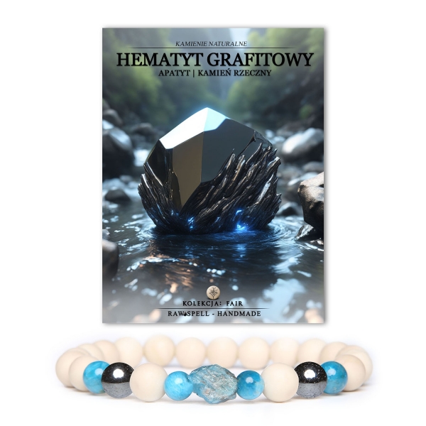 Elegancka bransoletka z kolekcji Fair, łącząca hematyt grafitowy, apatyt i kamień rzeczny - idealna dla kobiet i mężczyzn.