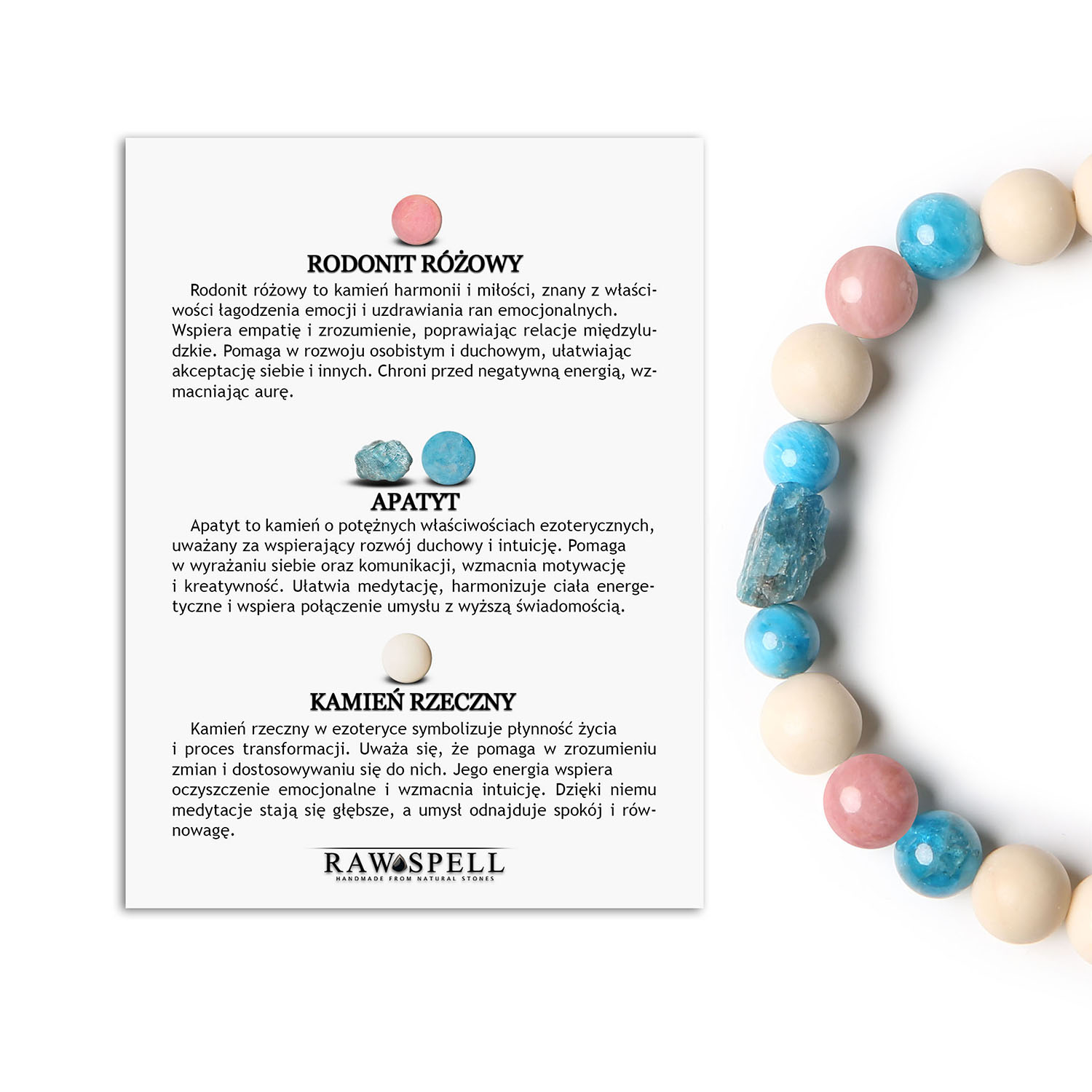 Elegancka bransoletka Fair Rodonit Różowy, Apatyt, Kamień Rzeczny. Doskonały wybór dla każdej płci. Wyraź swój styl Damska i męska bransoletka Fair z kamieniami: różowymi rodonitami, apatytami oraz kamieniami rzecznymi.