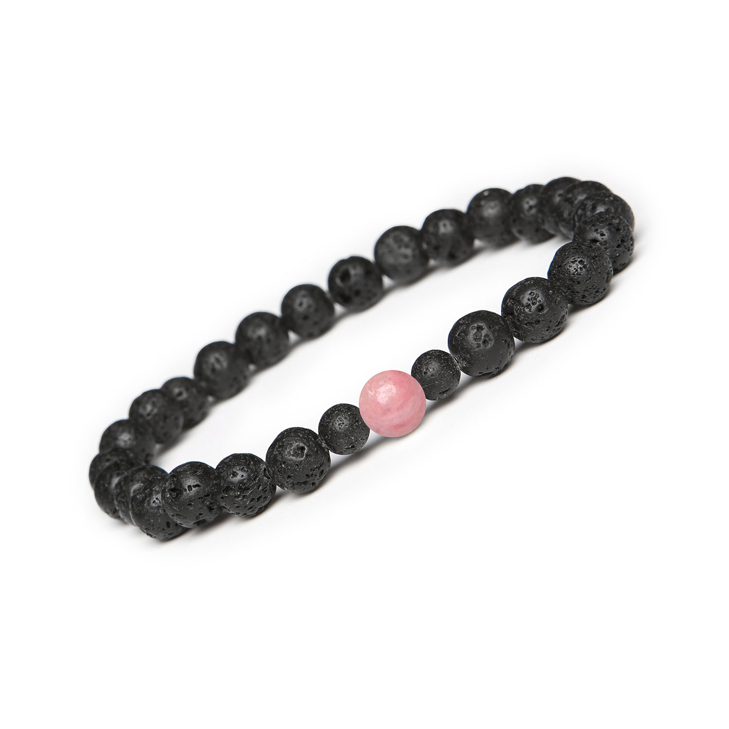 Elegancka bransoletka z Rodonitem Różowym i Lawą Wulkaniczną Kolekcja Binthe dla Niej i dla Niego Elegancka bransoletka z kolekcji Binthe wykonana z różowego rodonitu i lawy wulkanicznej dla kobiet i mężczyzn.