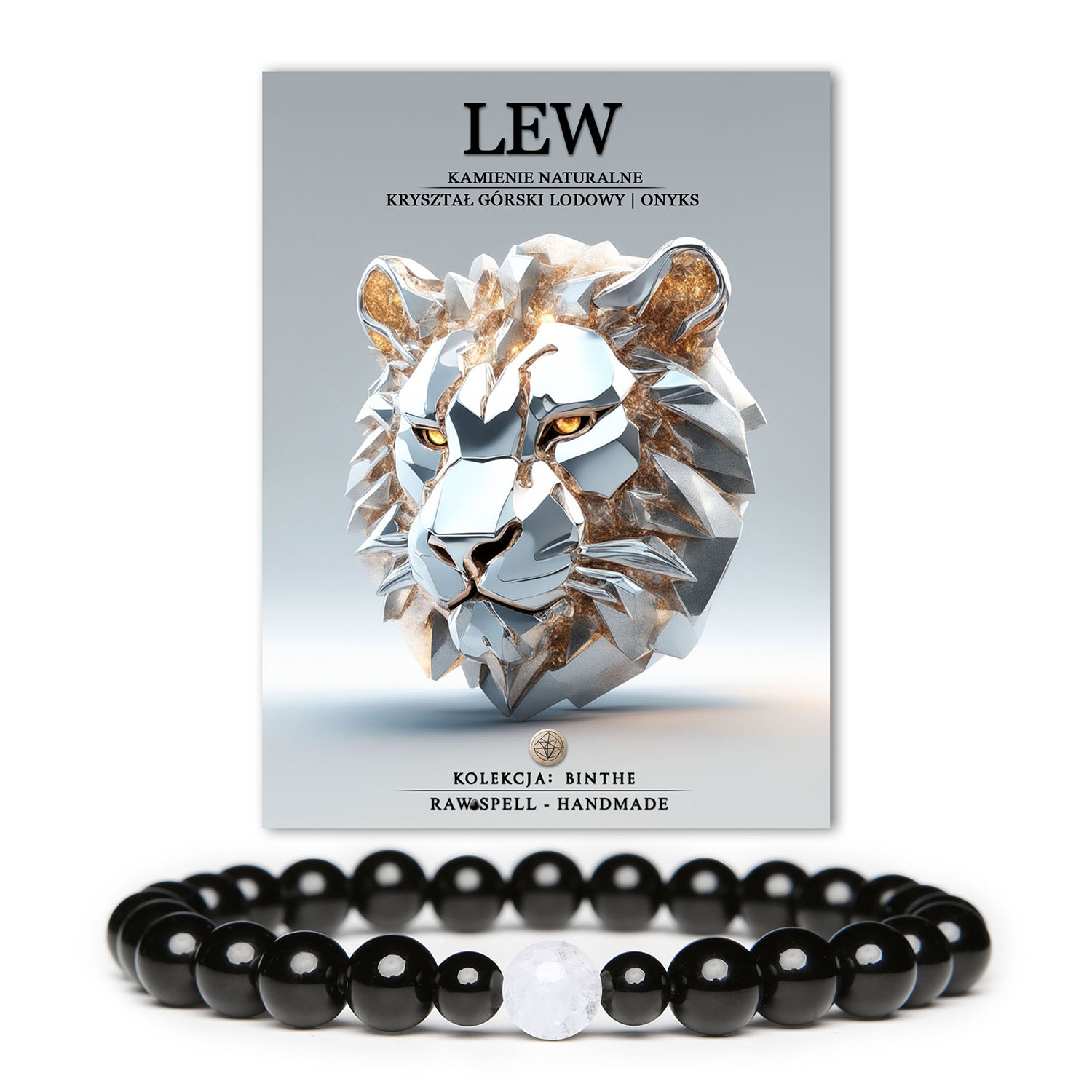 Stylowa bransoletka z kamieni naturalnych dla Lwów - kryształ górski i onyks. Doskonała dla każdego, kto ceni wyjątkowe akcesoria.
