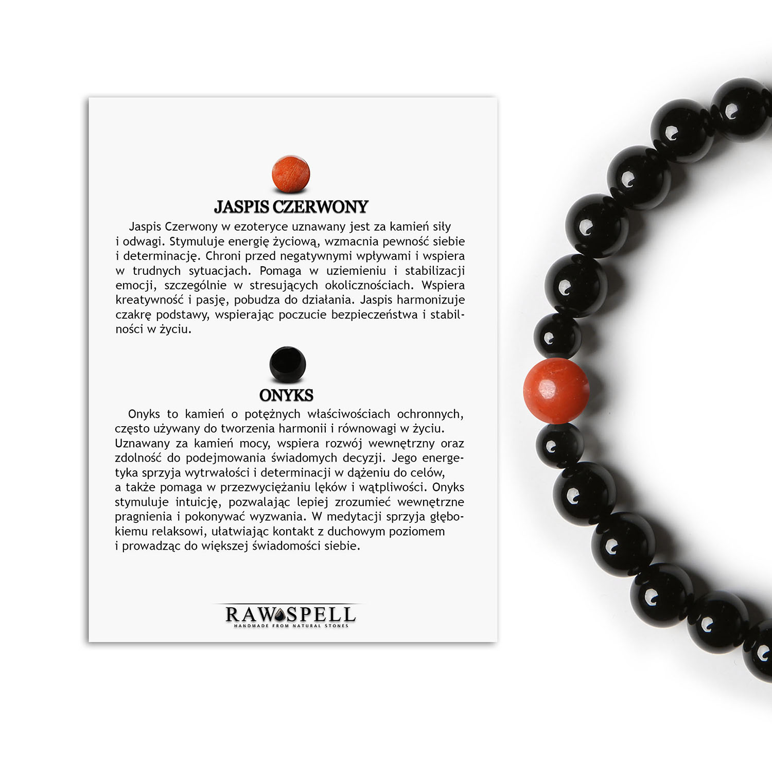 Elegancka bransoletka z kolekcji Binthe - Jaspis Czerwony i Onyks dla kobiet i mężczyzn Bransoletka Binthe z czerwonym jaspisem i onyksami, unisex – doskonały dodatek dla każdej płci.