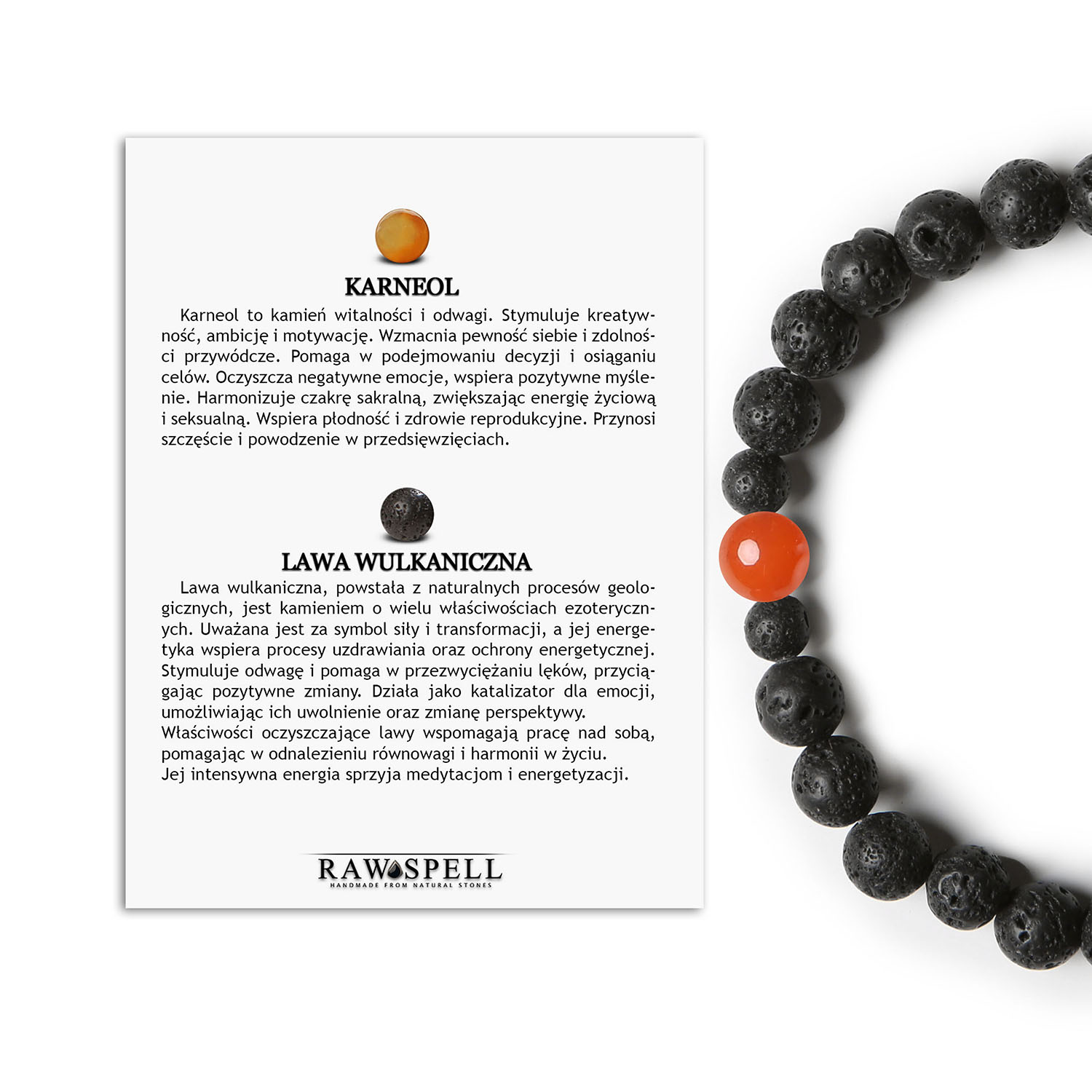 Elegancka bransoletka z kolekcji Binthe Karneol oraz Lawa Wulkaniczna - Uniwersalny dodatek dla kobiet i mężczyzn Elegancka bransoletka z kolekcji Binthe, łącząca karneol i lawę wulkaniczną, dostępna dla pań i panów.