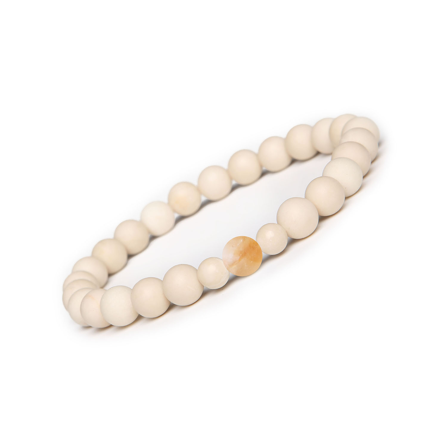 Elegancka bransoletka z kolekcji Binthe - cytryn cieniowany oraz kamień rzeczny. Uniseks Bransoletka z kolekcji Binthe, z cieniowanym cytrynem i kamieniem rzecznym, idealna dla każdej płci.