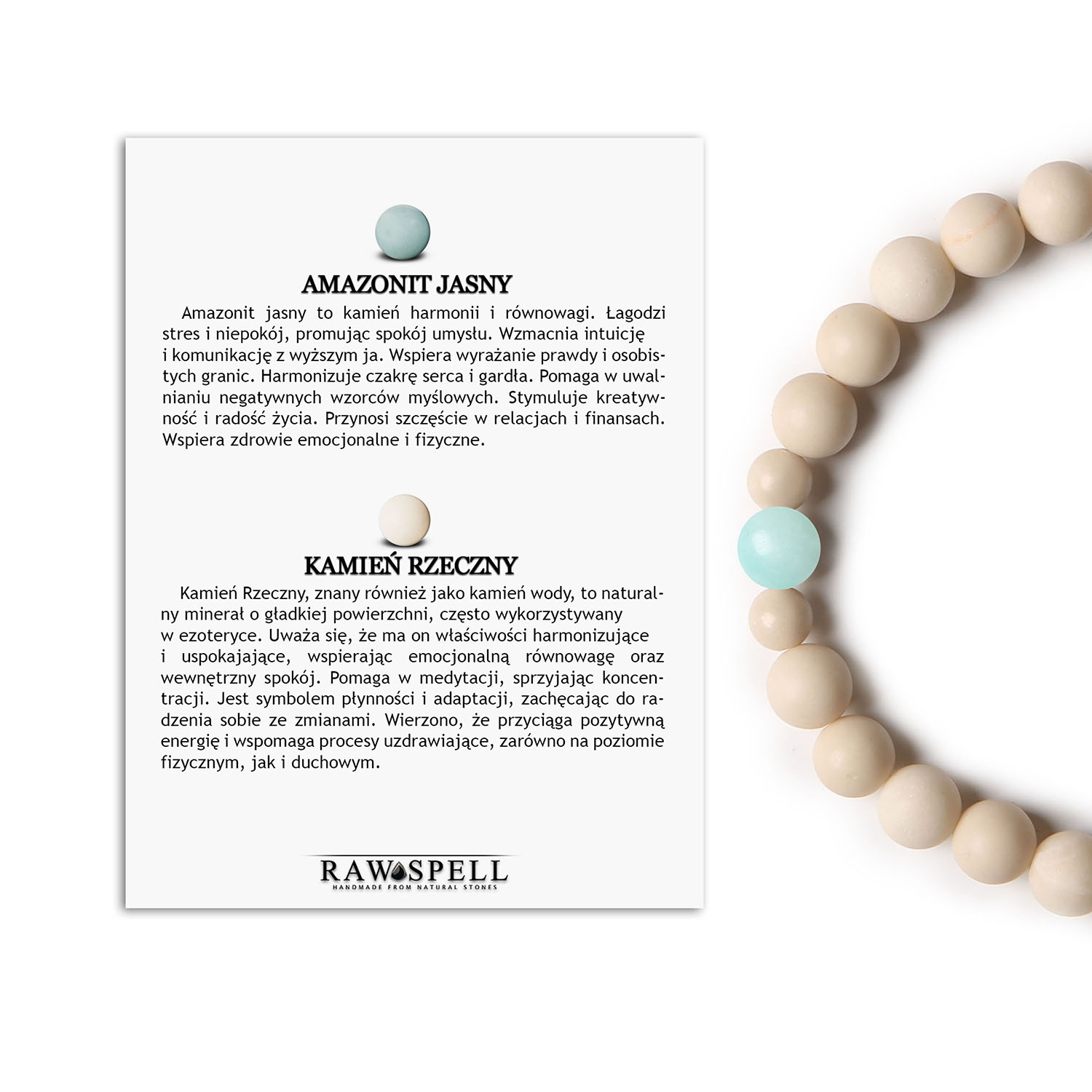 Elegancka bransoletka z kolekcji Binthe - jasny amazonit i kamień rzeczny, stworzona zarówno dla kobiet, jak i męż Damska i męska bransoletka z kolekcji Binthe, ozdobiona jasnym amazonitem oraz kamieniem rzecznym, idealna na każdą okazję.