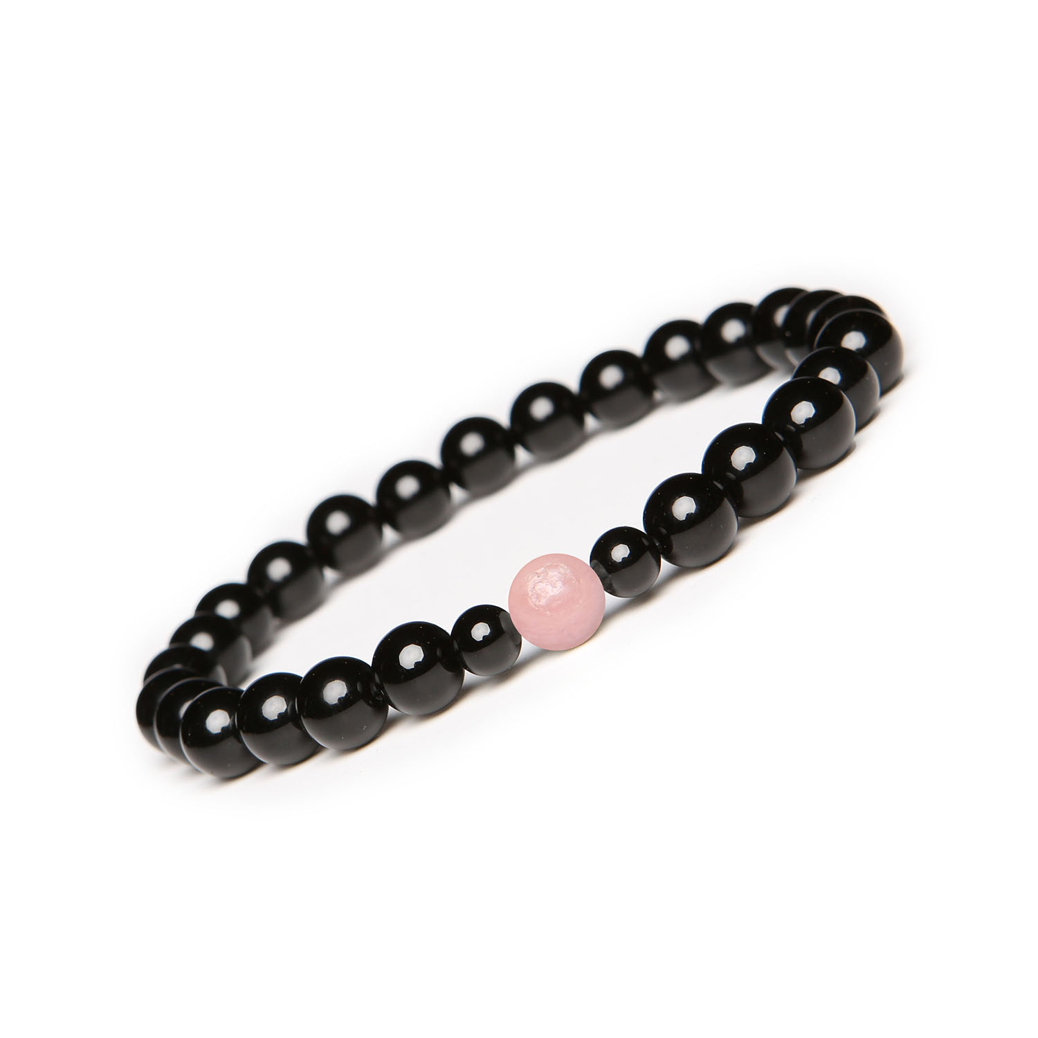 Elegancka bransoletka z kolekcji Binthe z Rodonitem Różowym i Onyksiem - uniwersalny wybór dla kobiet i mężczyzn Stylowa bransoletka Binthe z różowym rodonitem i onyksami, idealna dla kobiet i mężczyzn.