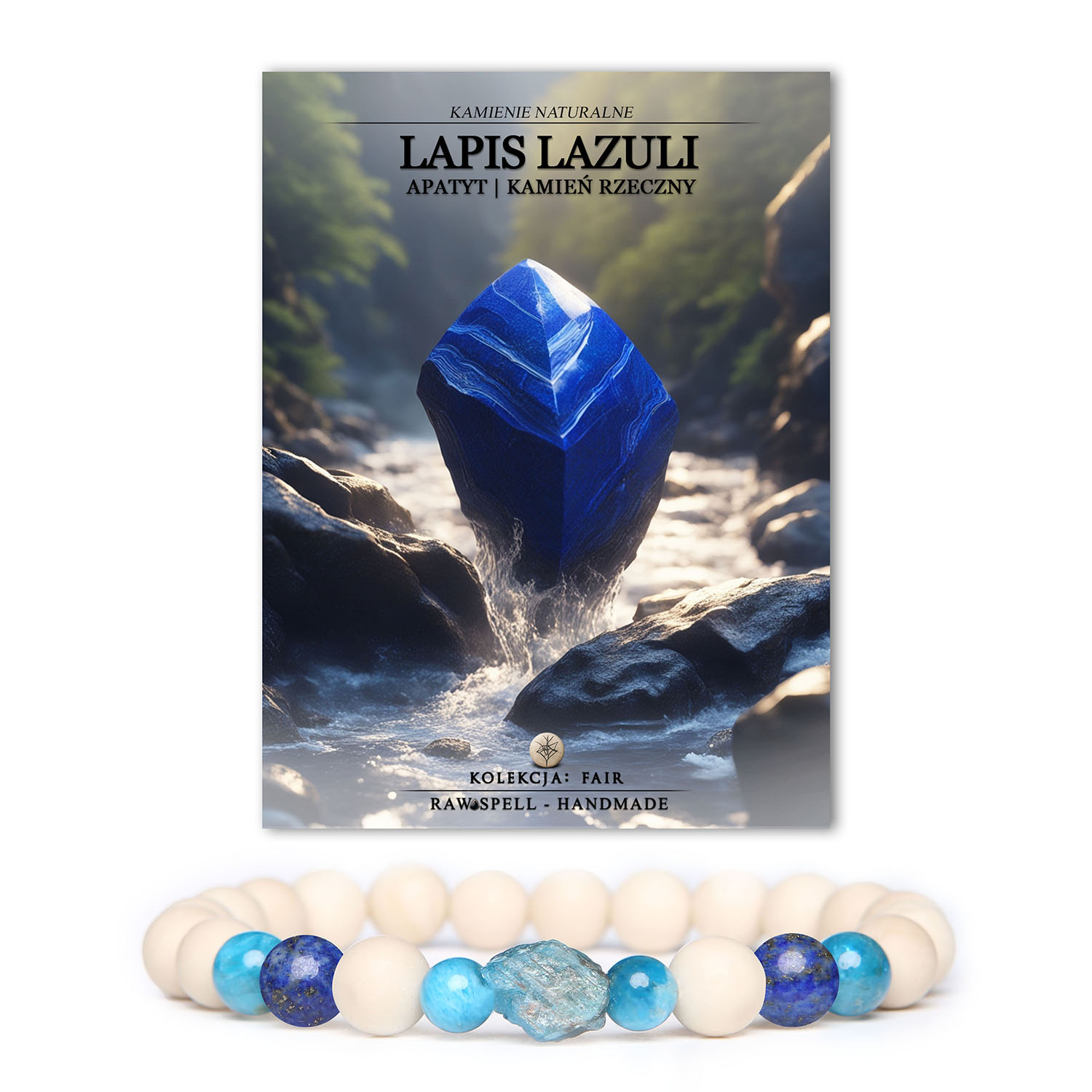 Bransoletka z kamieniami Lapis Lazuli, Apatytem i Kamieniem Rzecznym, doskonała dla niej i dla niego, kolekcja Fair.