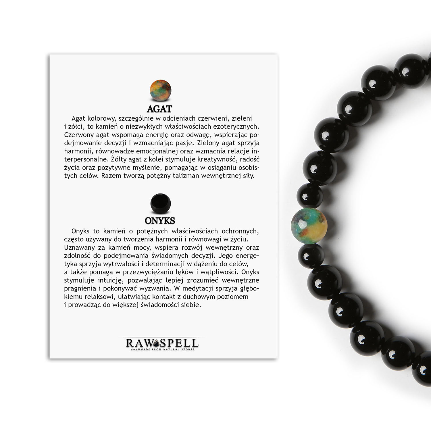 Kolekcja Binthe Bransoletka z Agatem i Onyksami – uniwersalny dodatek, który pasuje zarówno do kobiet, jak i mężczyzn. Kolekcjonerska bransoletka Binthe z onyksem i agatem, idealna dla obu płci.