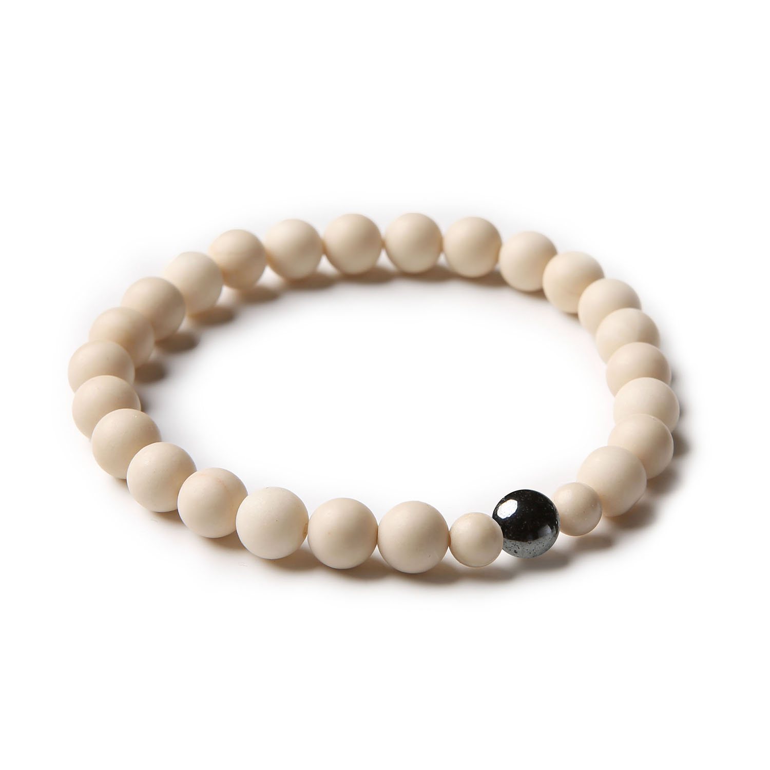 Stylowa bransoletka unisex z naturalnych kamieni - hematyt grafitowy i kamień rzeczny z kolekcji Binthe.