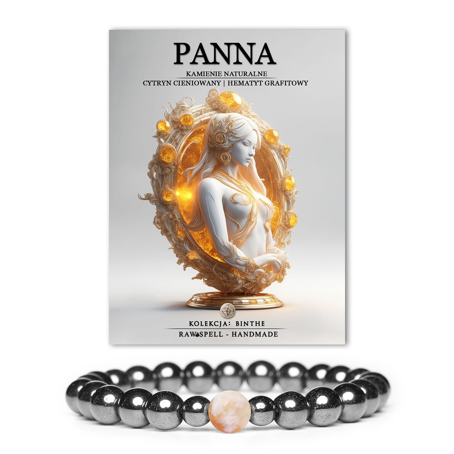 Stylowa bransoletka z naturalnych kamieni: cytryn cieniowany i hematyt grafitowy - idealna dla kobiet i mężczyzn.