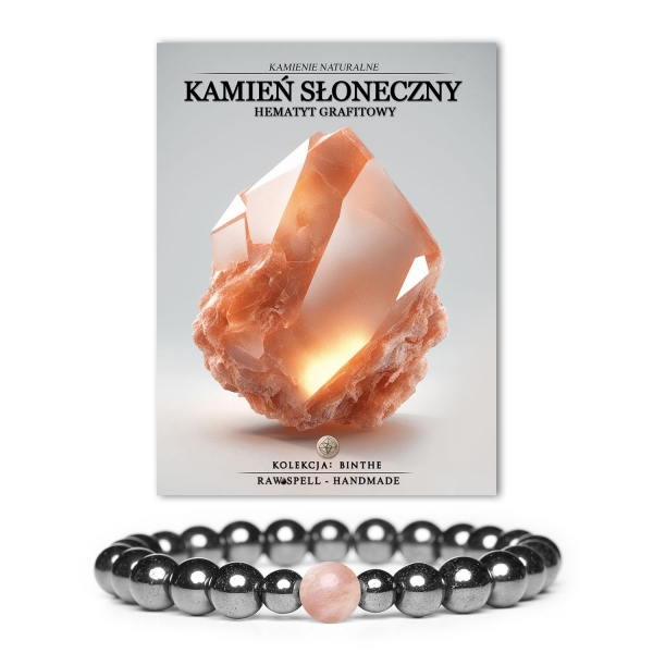 Bransoletka damska i męska z kolekcji Binthe, wykonana z Kamienia Słonecznego i Hematytu Grafitowego, podkreślająca naturalne piękno użytkowników.