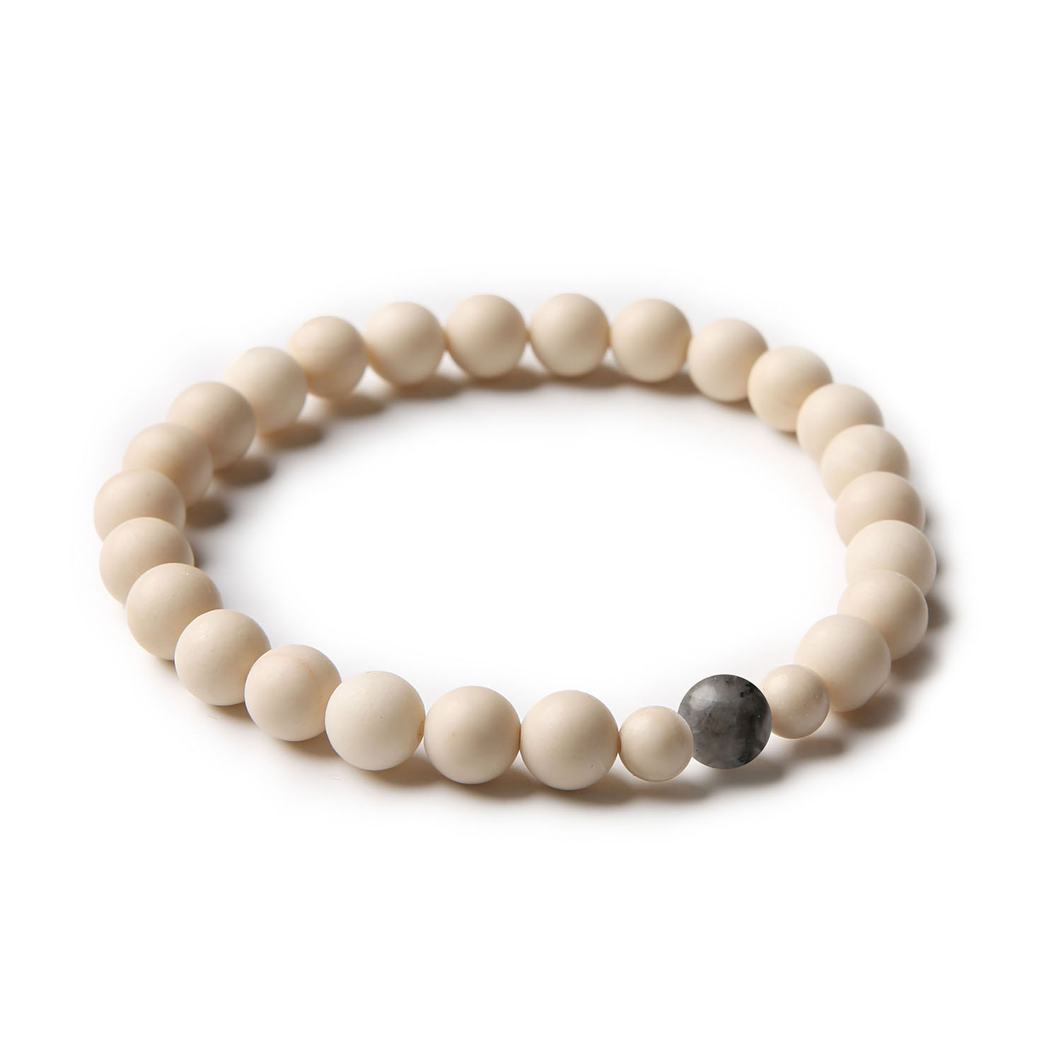 Stylowa bransoletka Binthe z naturalnymi kamieniami larvikitu i kamienia rzecznego, idealna dla kobiet i mężczyzn.