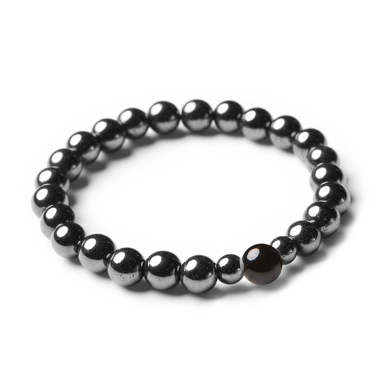 Bransoletka z kolekcji Binthe, z naturalnych kamieni onyks i hematyt grafitowy, idealna dla kobiet i mężczyzn.