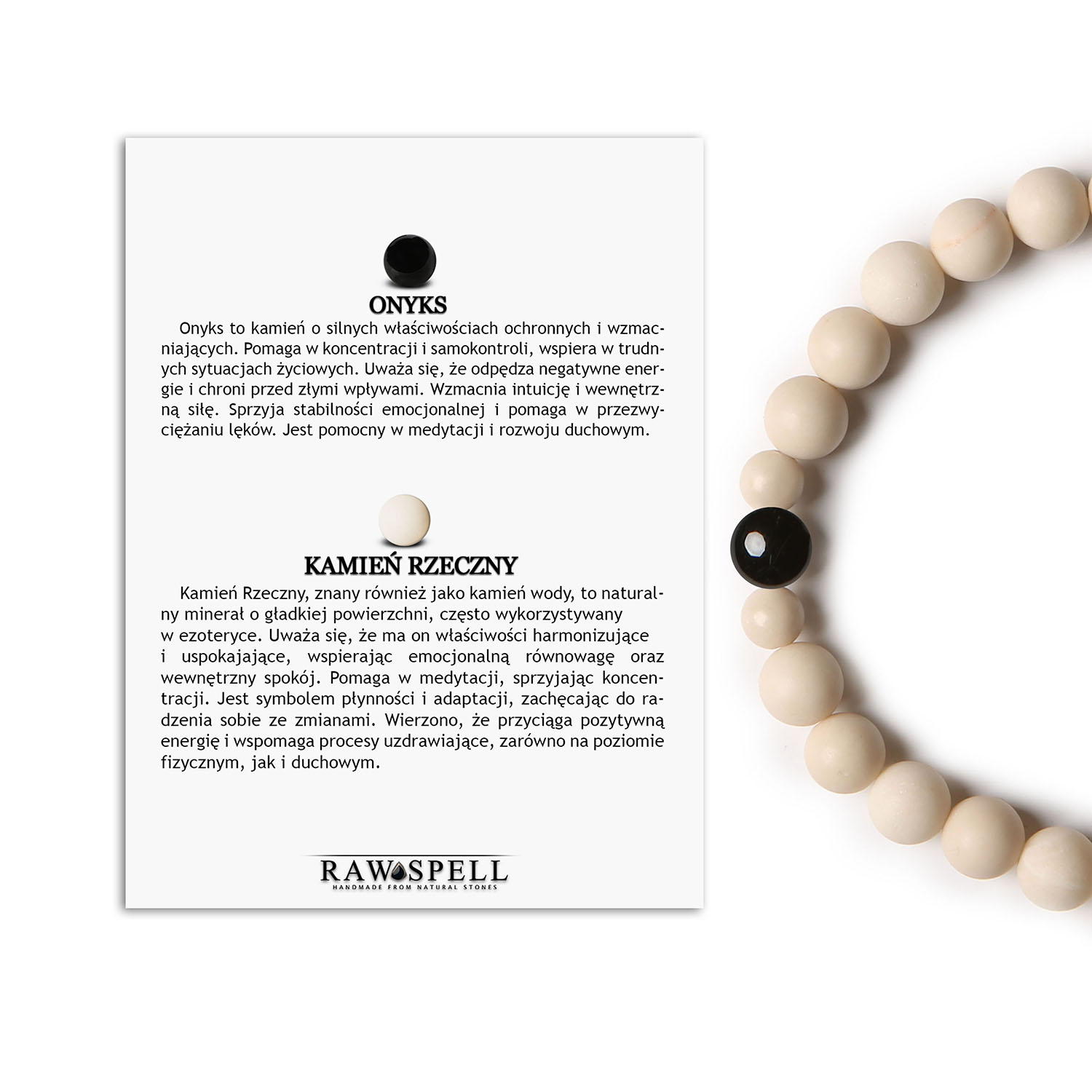 Kolekcja Binthe Damska i Męska Bransoletka z Onyksu i Kamienia Rzecznego Stylowa bransoletka unisex Binthe, wykonana z onyksu i kamienia rzecznego, doskonała na każdą okazję.