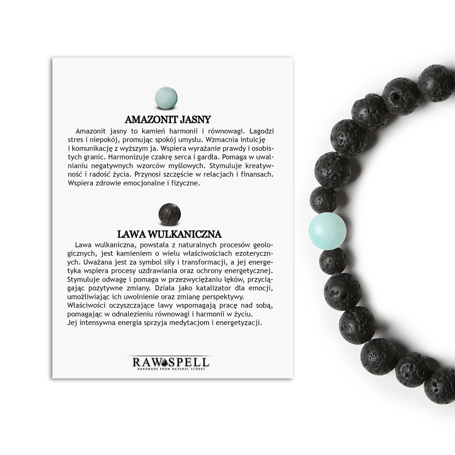 Kolekcja Binthe Damska i Męska bransoletka z Amazonitem Jasnym oraz Lawą Wulkaniczną - unikalny dodatek na każdą Damska i męska bransoletka z kolekcji Binthe, wykonana z jasnego amazonitu oraz lawy wulkanicznej – elegancja i klasyka.