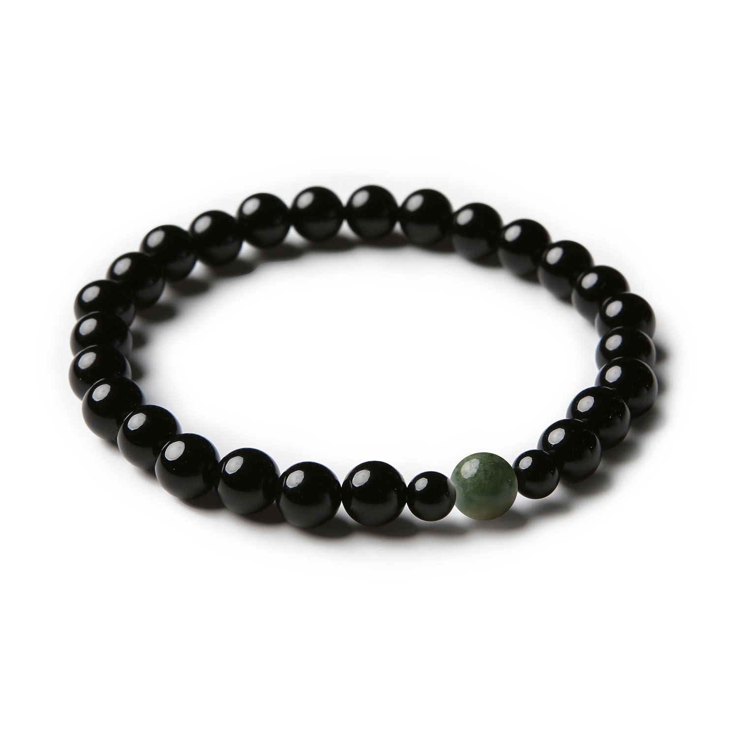 Elegancka bransoletka unisex Binthe z agatu mszystego i onyksu, doskonała dla kobiet i mężczyzn.