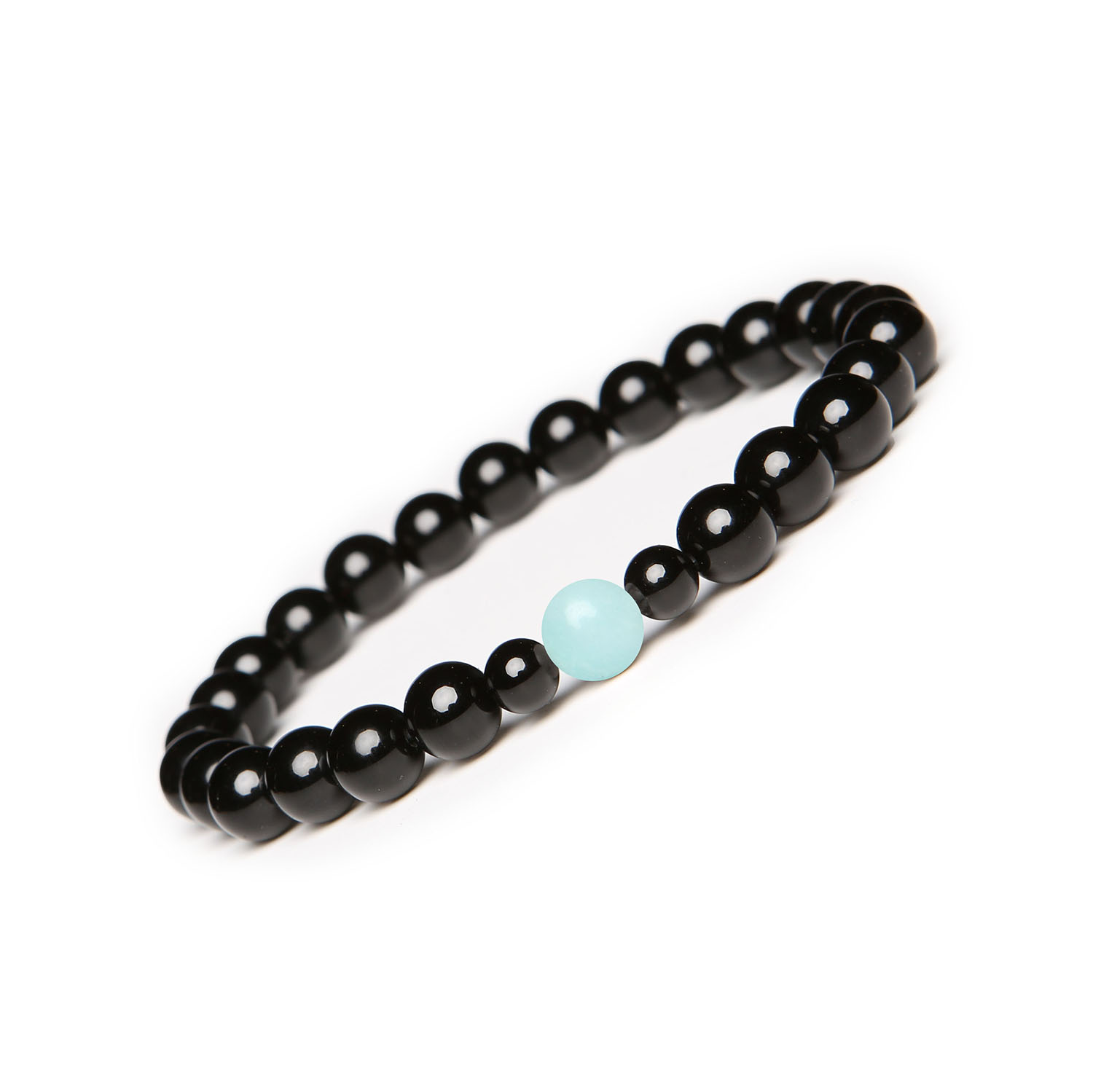 Kolekcja Binthe Elegancka bransoletka z Amazonitu Jasnego i Onyksu dla niej i dla niego Kolekcjonerska bransoletka Binthe dla kobiet i mężczyzn, wykonana z jasnego amazonitu i onyksu, prezentująca elegancję i charakter.