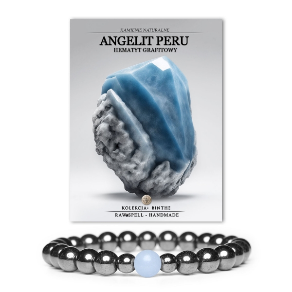 Elegancka bransoletka z kolekcji Binthe, z naturalnymi kamieniami angelitowymi i hematytowymi, uniwersalna dla kobiet i mężczyzn.