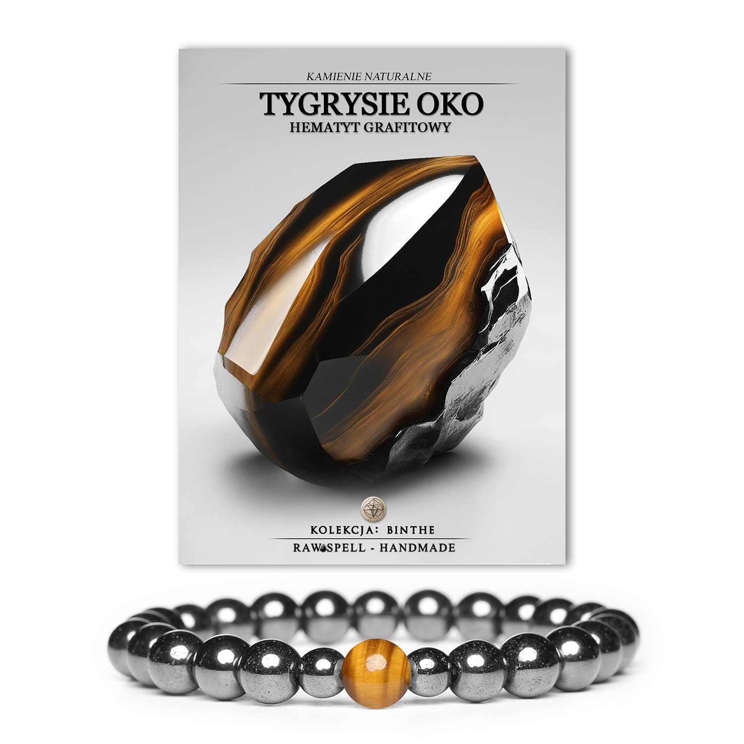 Stylowa bransoletka z kolekcji Binthe wykonana z kamieni tygrysiego oka i grafitowego hematytu – idealna dla każdego.