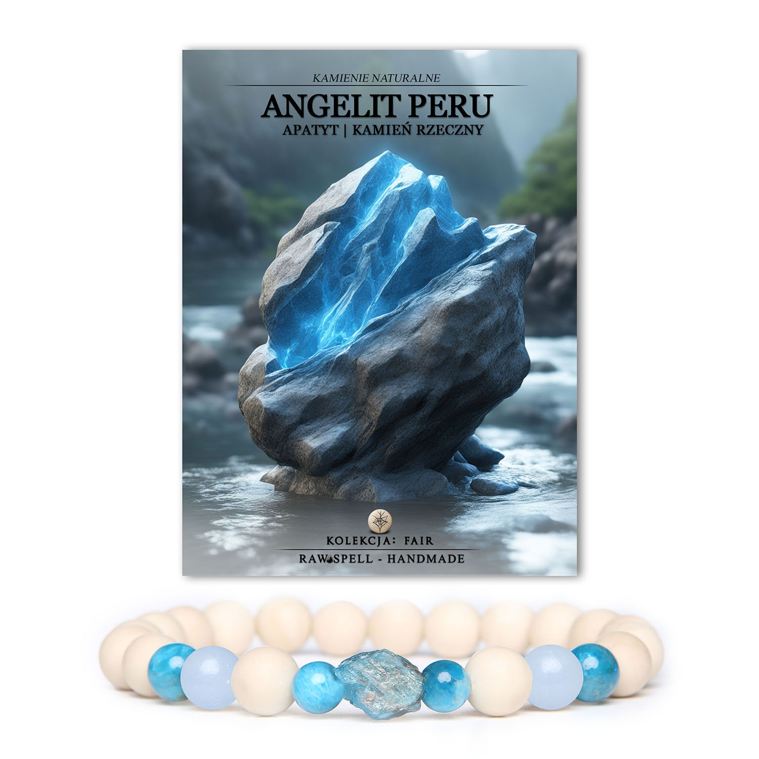 Elegancka bransoletka Fair z angelitem, apatytami i kamieniami rzecznymi, idealna dla kobiet i mężczyzn.