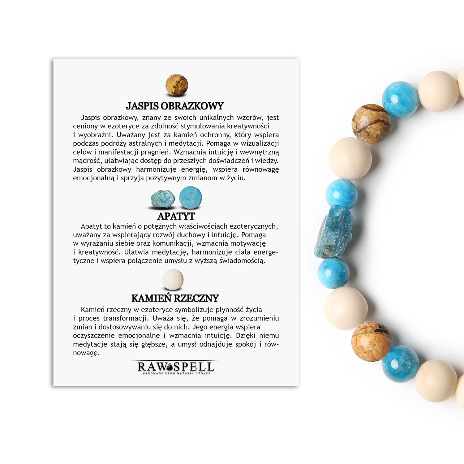 Kolekcja Fair Bransoletka z Jaspisem Obrazkowym, Apatytem i Kamieniem Rzecznym. Stylowa propozycja damska i męska Bransoletka z kolekcji Fair, wykonana z jaspisu obrazkowego, apatytu i kamienia rzecznego, idealna dla kobiet i mężczyzn.