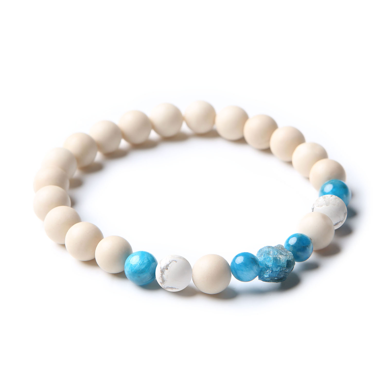 Damska i męska bransoletka z kolekcji Fair z Howlitem, Apatytem i Kamieniem Rzecznym.