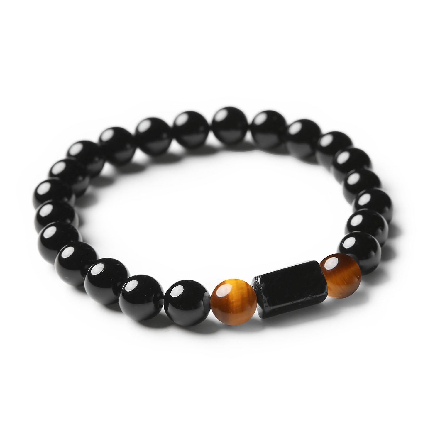 Zjawiskowa bransoletka, w której pulsujące barwy tygrysiego oka splatają się z pozytywną wibracją turmalinu oraz tajemniczym blaskiem onksu – odkryj magię natury w kolekcji Arsil.