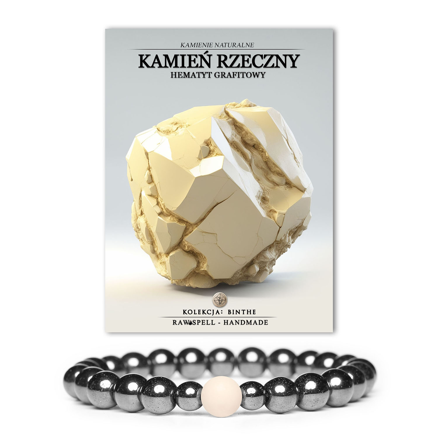 Stylowa bransoletka Binthe z naturalnymi kamieniami: rzecznym i hematytem grafitowym, idealna dla obu płci.