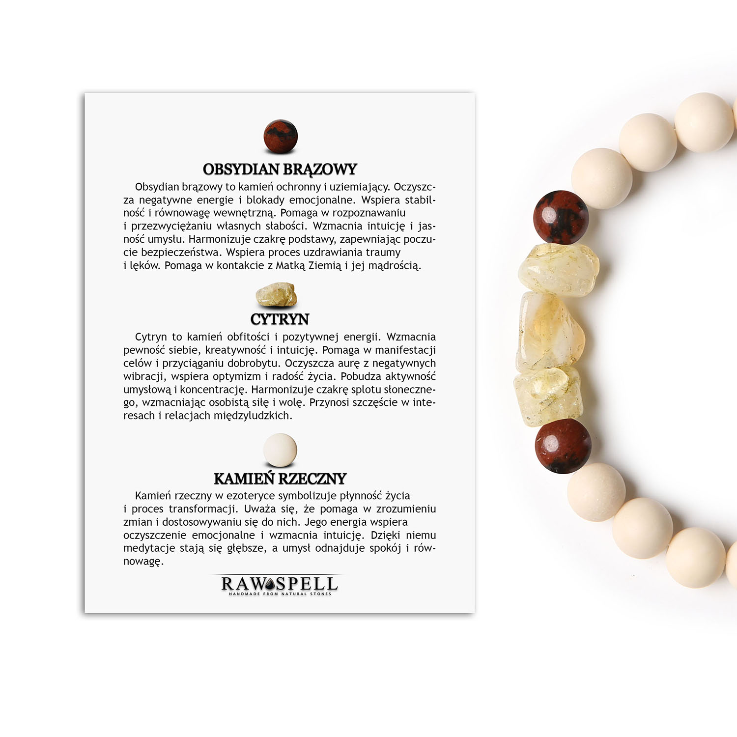 Odkryj bransoletkę Cymiri obsydian brązowy, cytryn i kamień rzeczny. Idealna dla Mężczyzn i Kobiet ceniących naturę Bransoletka z kolekcji Cymiri dla mężczyzn i kobiet, ozdobiona brązowym obsydianem, cytrynem oraz kamieniem rzecznym.