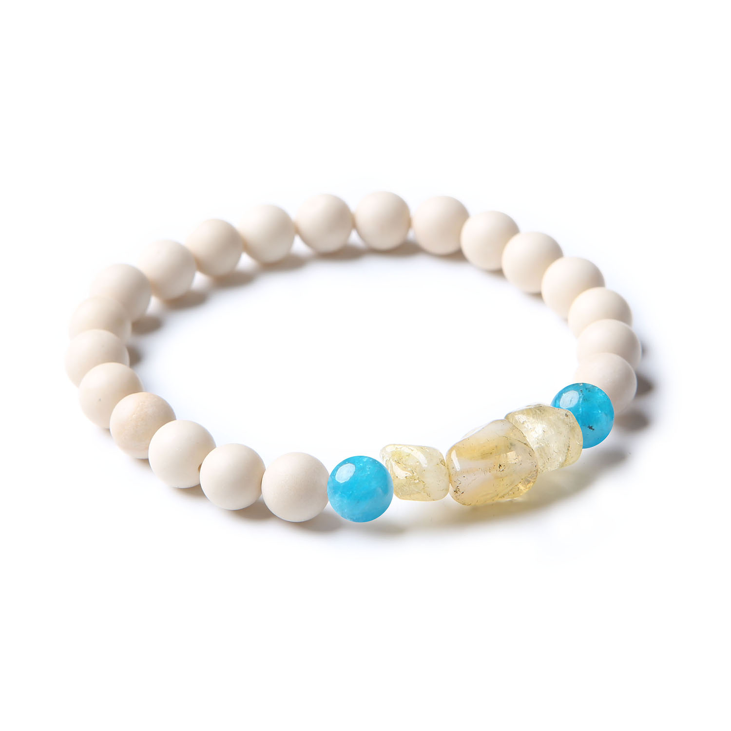 Bransoletka Cymiri z naturalnymi kamieniami: Apatyt, Cytryn i Kamień Rzeczny, elegancka biżuteria dla mężczyzn i kobiet.