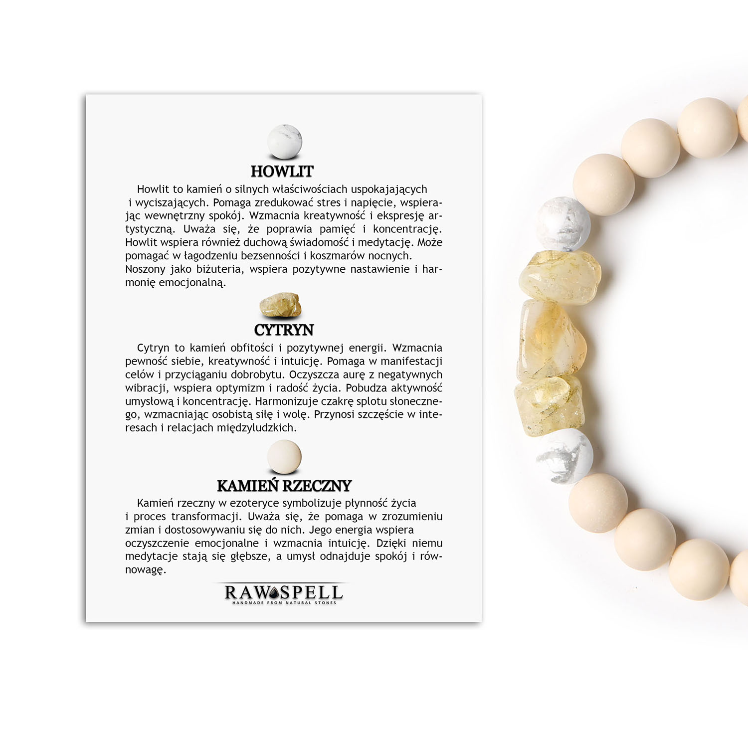 Odkryj bransoletkę Cymiri z Howlitem, Cytrynem i Kamieniem Rzecznym – połączenie stylu dla każdego Elegancka bransoletka dla mężczyzn i kobiet z kolekcji Cymiri, wykonana z Howlitu, Cytrynu i Kamienia Rzecznego.