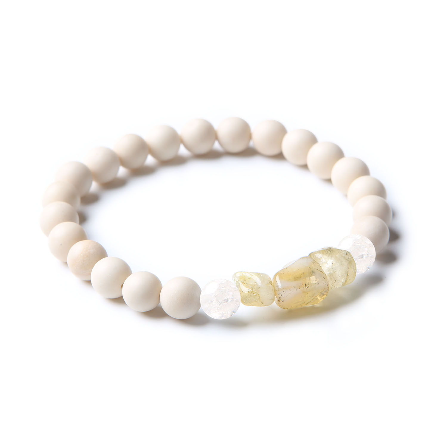 Bransoletka Cymiri z kryształem górskim, cytrynem i kamieniem rzecznym – elegancka biżuteria dla kobiet i mężczyzn.