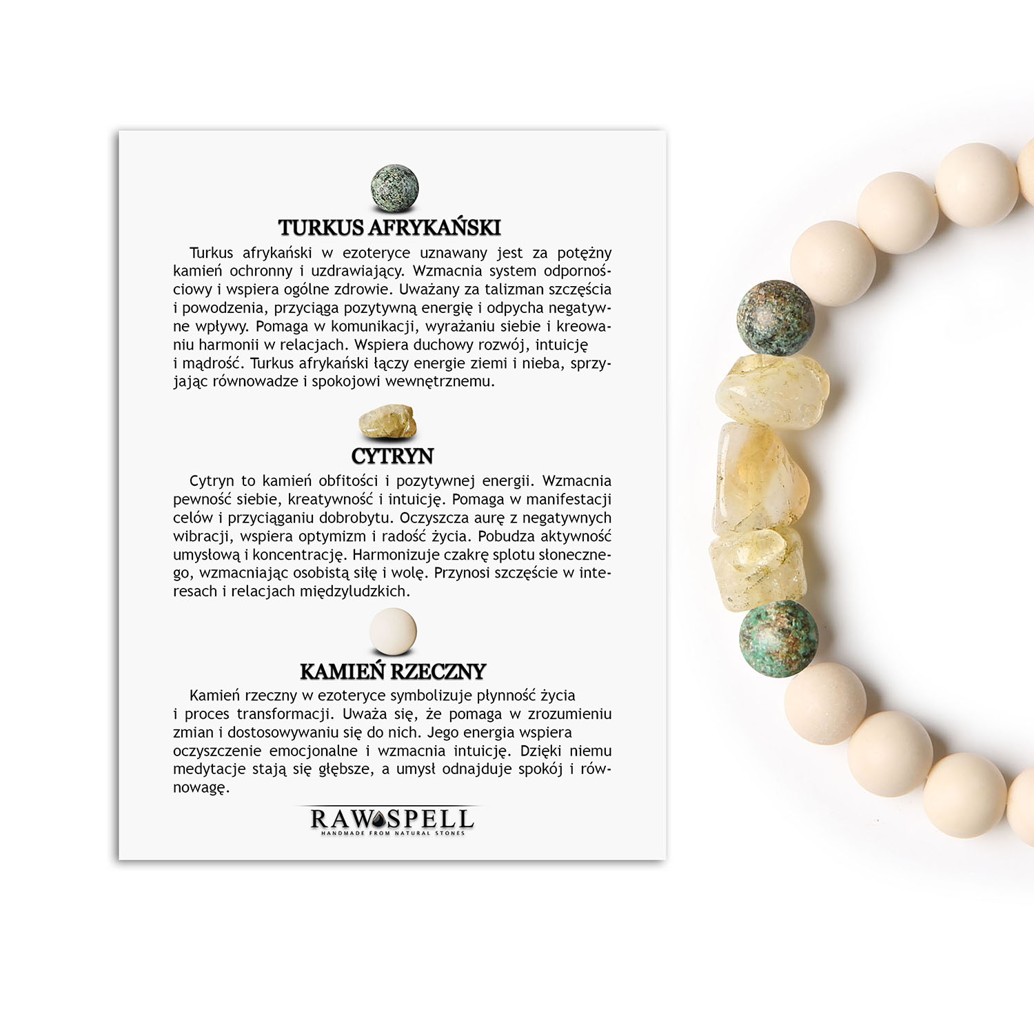 Odkryj bransoletkę Cymiri z Turkusem Afrykańskim, Cytrynem i Kamieniem Rzecznym - unikalny akcent dla Mężczyzn i Kobiet Bransoletka z kolekcji Cymiri z naturalnych kamieni: Turkus Afrykański, Cytryn i Kamień Rzeczny dla Mężczyzn i Kobiet