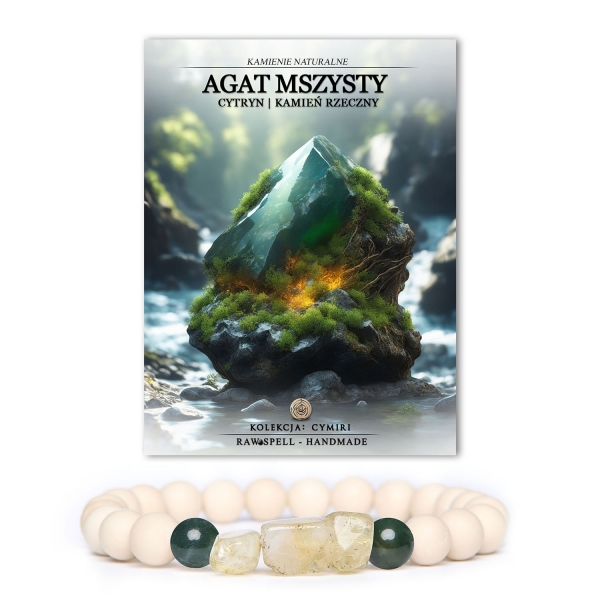 Bransoletka z kolekcji Cymiri z naturalnych kamieni: agat mszysty, cytryn i kamień rzeczny, idealna dla mężczyzn i kobiet.