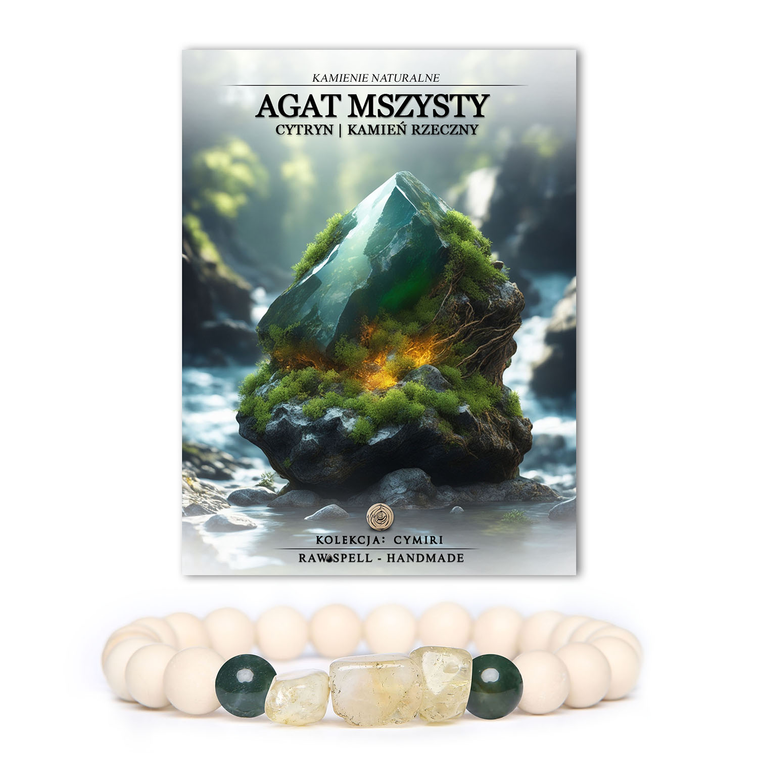 Bransoletka z kolekcji Cymiri z naturalnych kamieni: agat mszysty, cytryn i kamień rzeczny, idealna dla mężczyzn i kobiet.