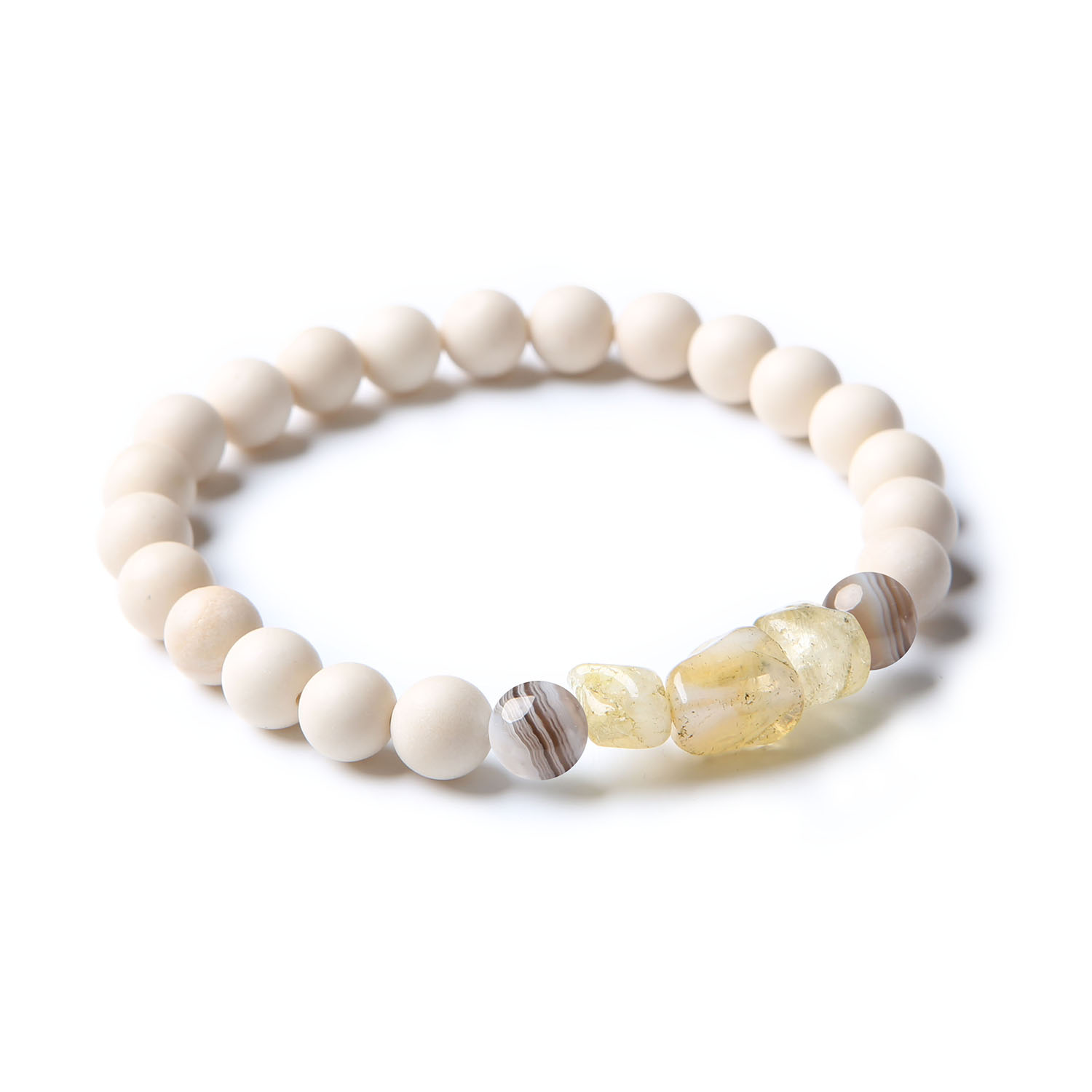 Unikalna bransoletka Cymiri z Agatem Botswana, Cytrynem i Kamieniem Rzecznym, stworzona z myślą o mężczyznach i kobietach.