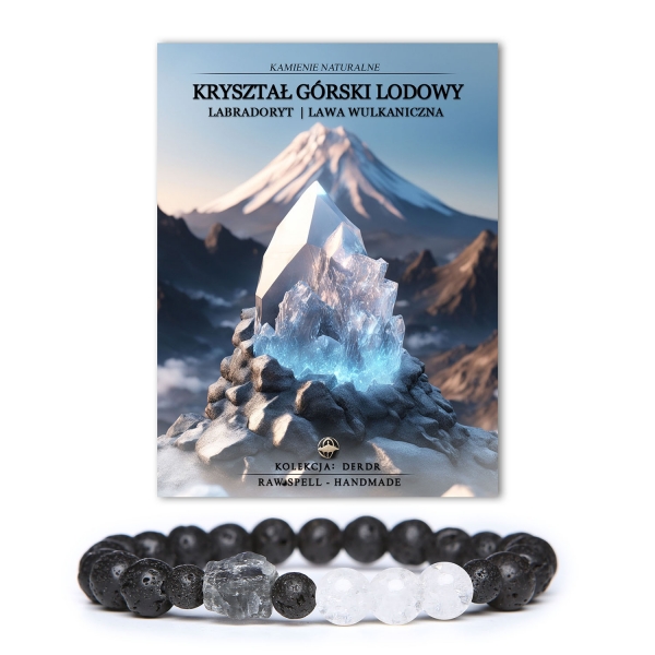 Bransoletka Derdr z kryształem górskim lodowym, labradorytem i lawą wulkaniczną, wykonana z naturalnych kamieni, doskonała dla dam i panów.