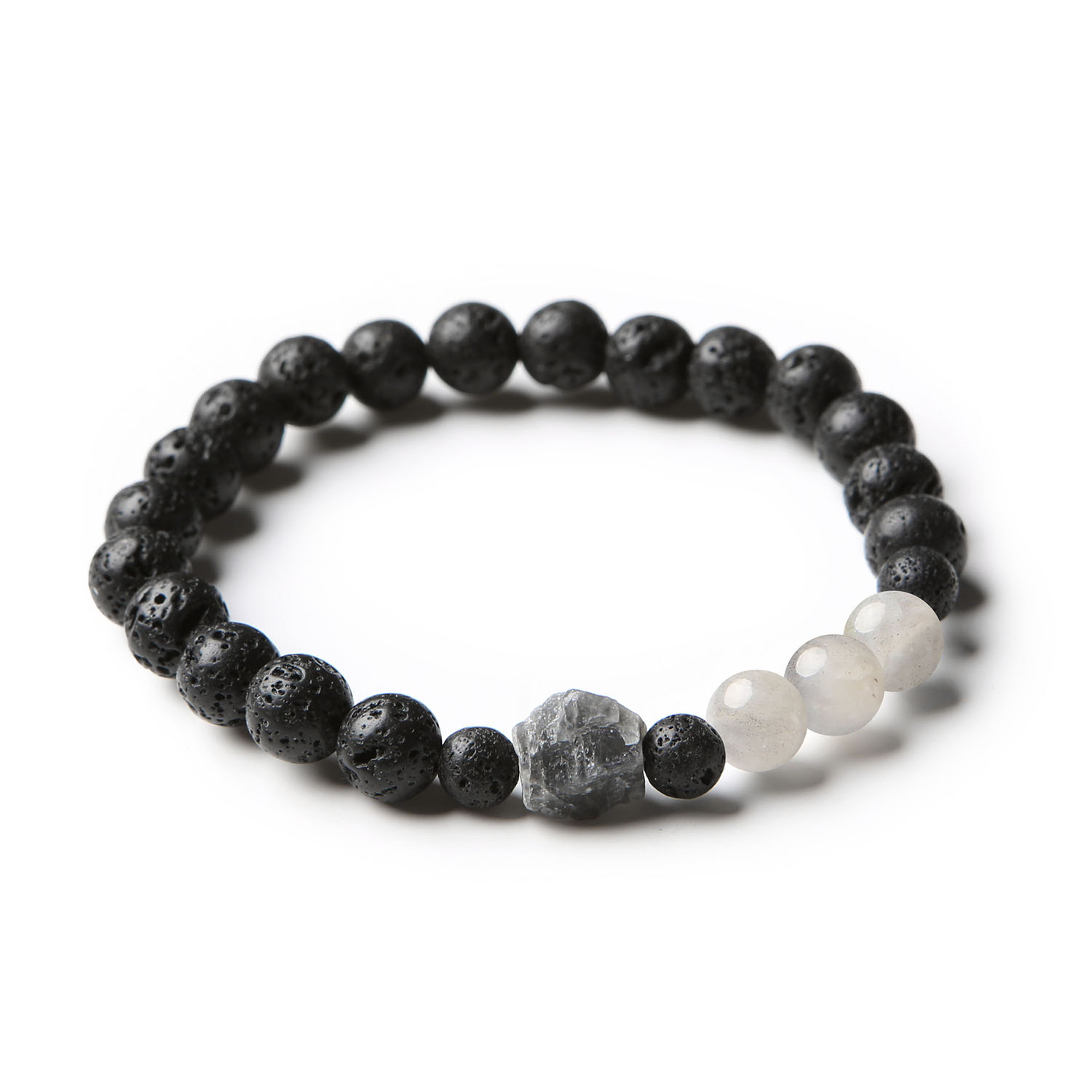 Stylowa bransoletka z kolekcji Derdr, ozdobiona labradorytem i lawą wulkaniczną, wykonana z kamieni naturalnych, świetna dla mężczyzn i kobiet.
