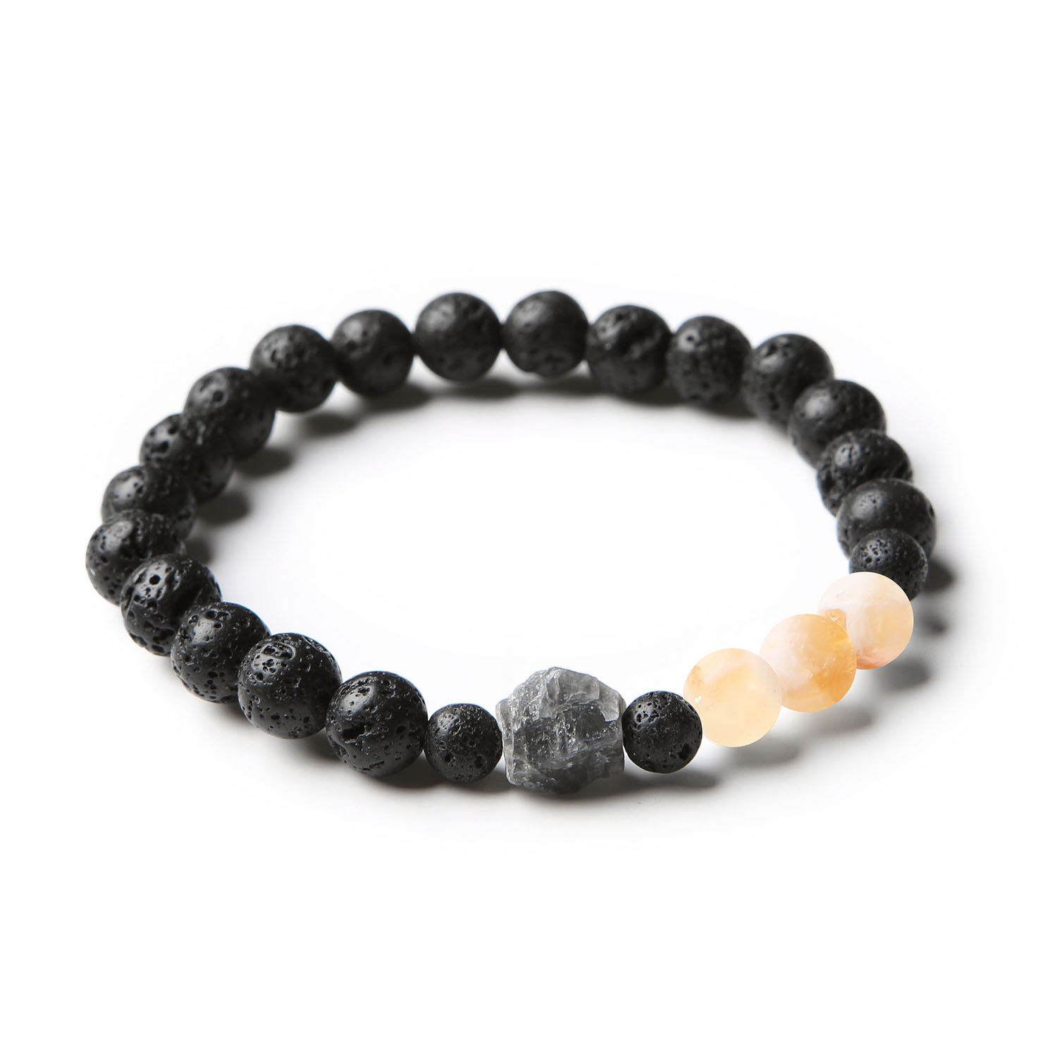 Bransoletka z kolekcji Derdr z cytrynem cieniowanym, labradorytem i lawą wulkaniczną - doskonały wybór dla kobiet i mężczyzn ceniących naturalne piękno.