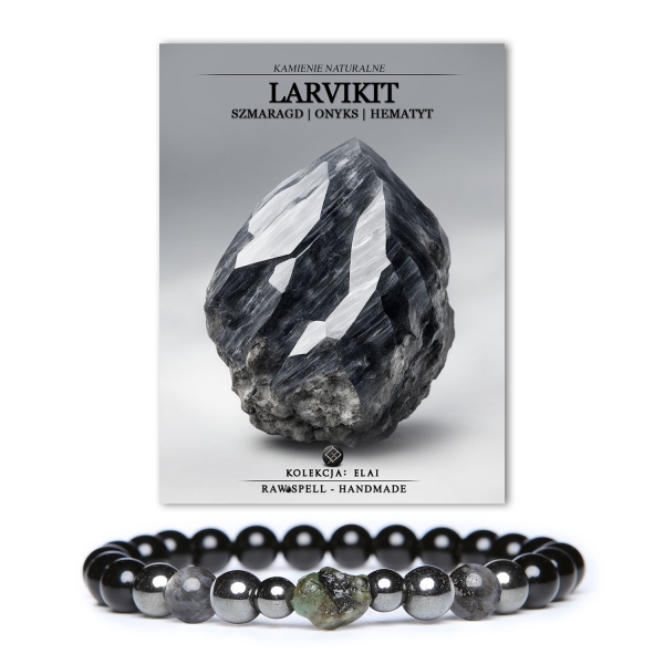 Stylowa bransoletka z kolekcji Elai, wykonana z larvikitu, szmaragdu, onyksu i hematytu grafitowego - unikalny akcent dla każdego.