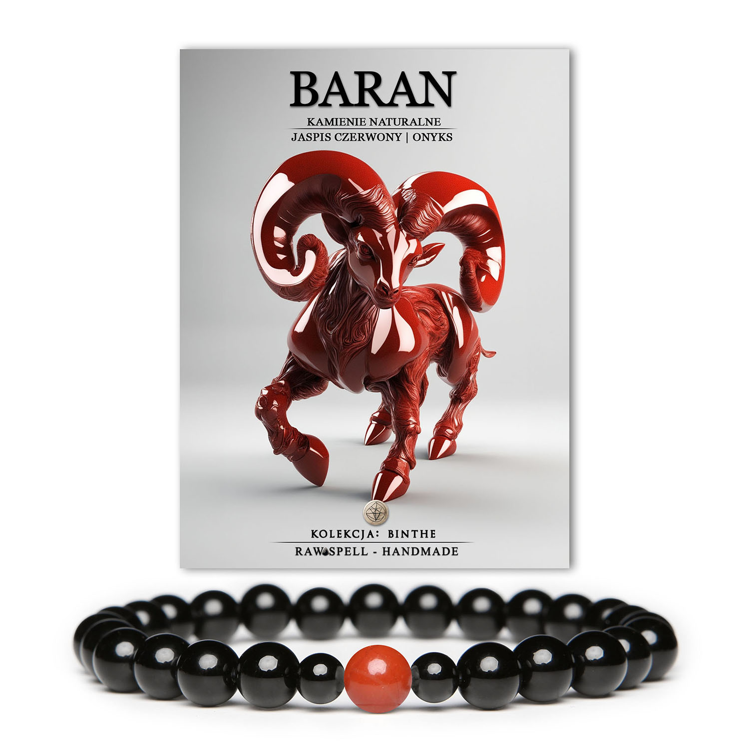 Stylowa bransoletka z kamieni naturalnych dla Barana, ozdobiona jaspisem czerwonym i onyks, idealna zarówno dla kobiet, jak i mężczyzn.