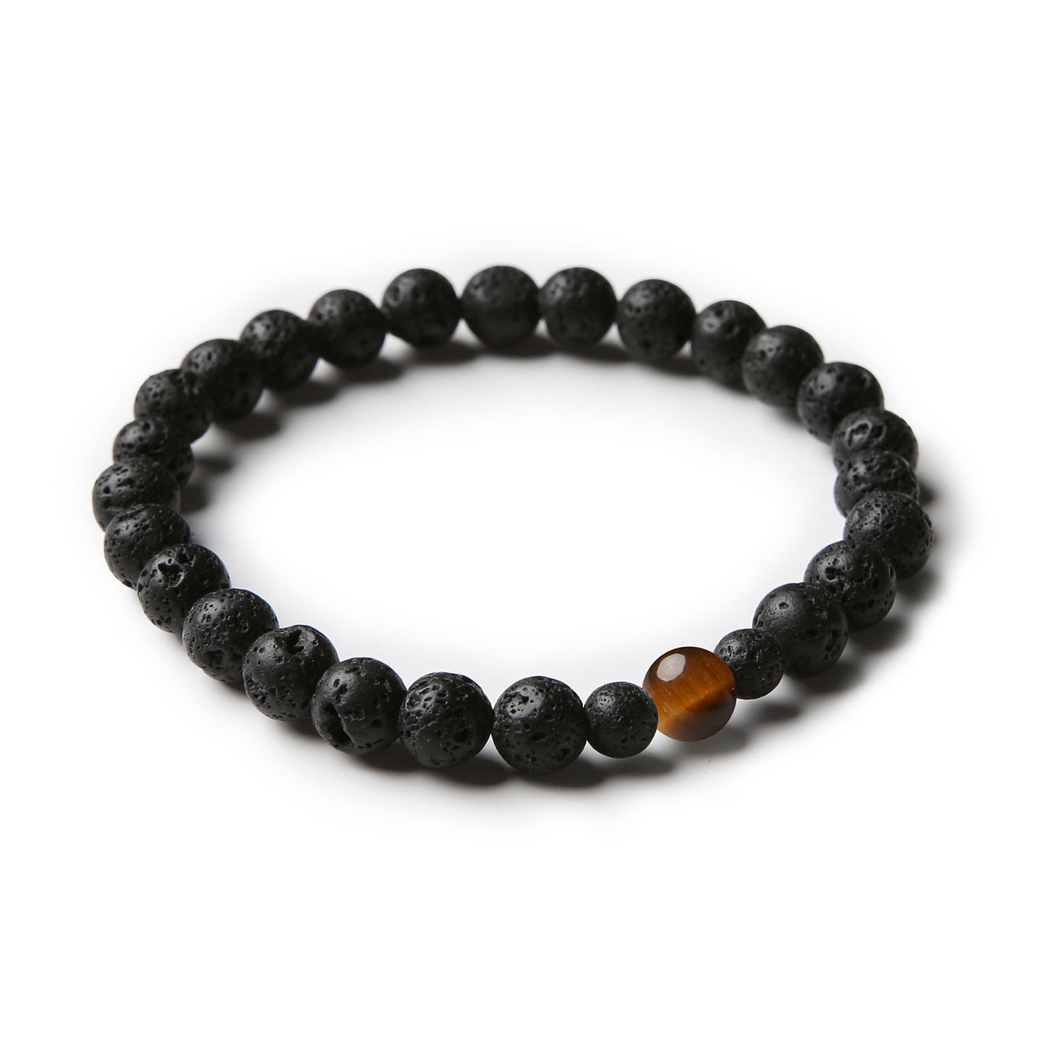 Elegancka bransoletka z kolekcji Binthe, łącząca naturalne kamienie tygrysiego oka oraz lawy wulkanicznej, idealna dla kobiet i mężczyzn.