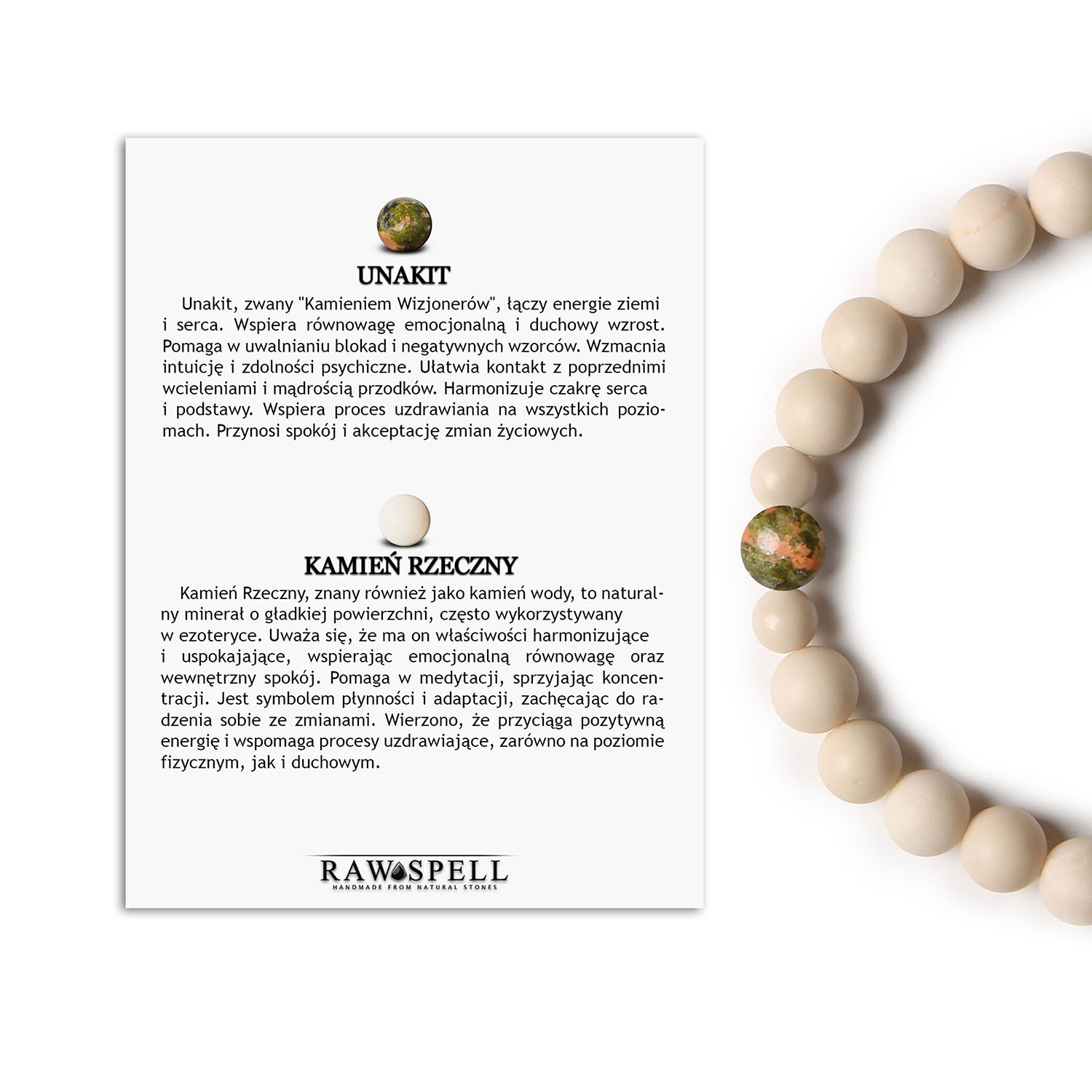 Odkryj bransoletkę z kolekcji Binthe, wykonaną z Unakitu i Kamienia Rzecznego. Uniwersalny dodatek dla kobiet i mężczyzn Stylowa bransoletka Binthe z unakitem i kamieniem rzecznym, idealna dla kobiet i mężczyzn.