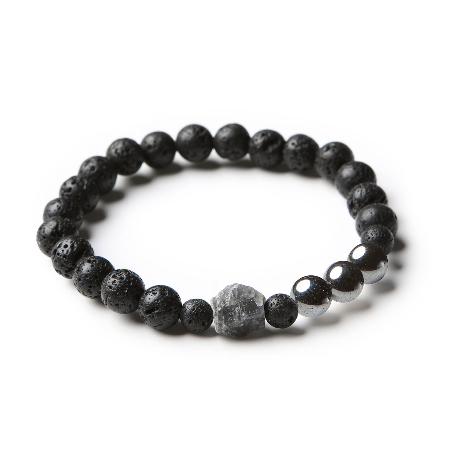 Bransoletka z kolekcji Derdr wykonana z hematytu grafitowego, labradorytu i lawy wulkanicznej – kamienie naturalne dla kobiet i mężczyzn.