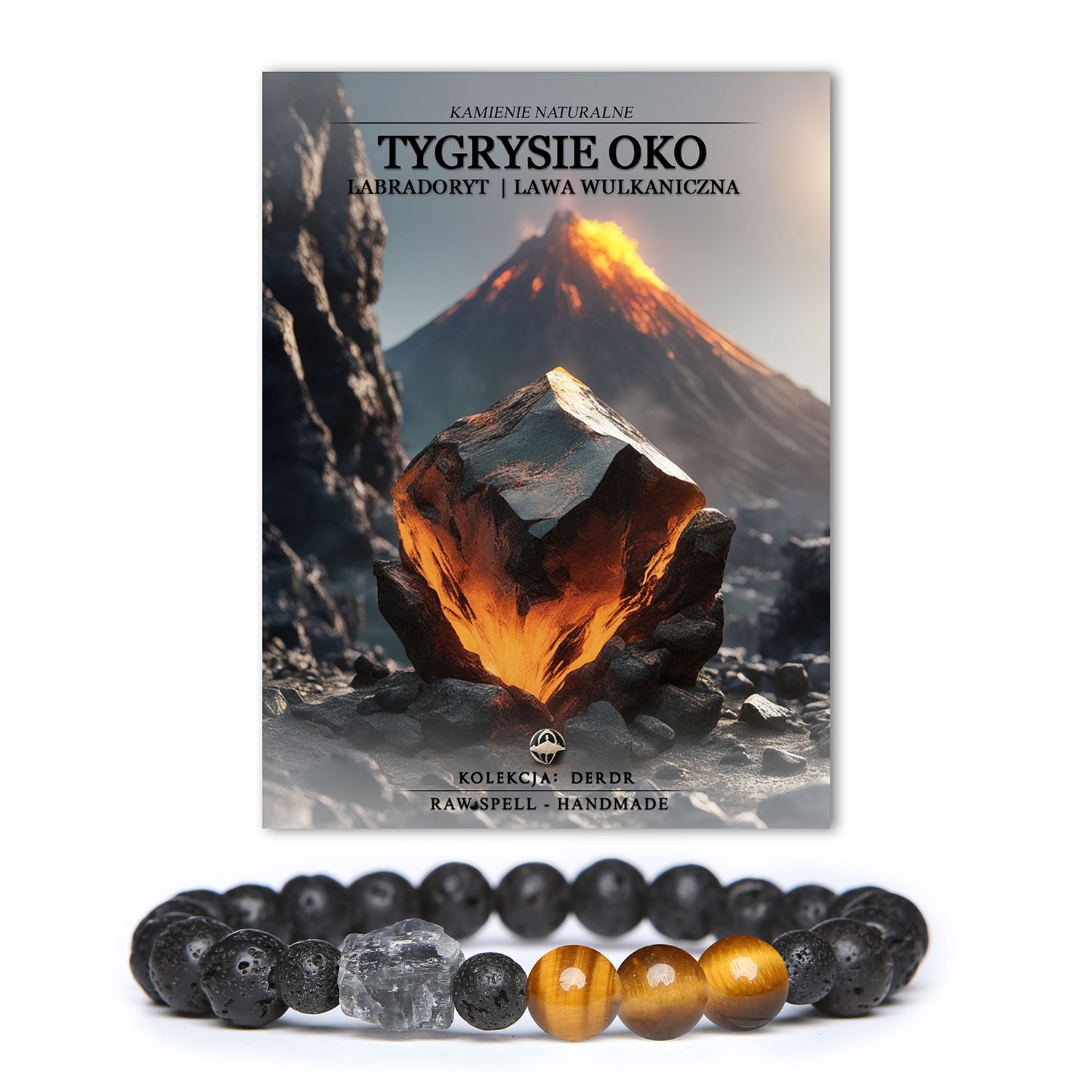 Stylowa bransoletka Derdr z tygrysim okiem, labradorytem i lawą wulkaniczną — idealna dla kobiet i mężczyzn ceniących naturalne materiały.