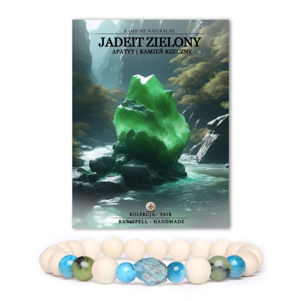 Stylowa bransoletka unisex z kolekcji Fair, wykonana z jadeitu zielonego, apatytu i kamienia rzecznego.