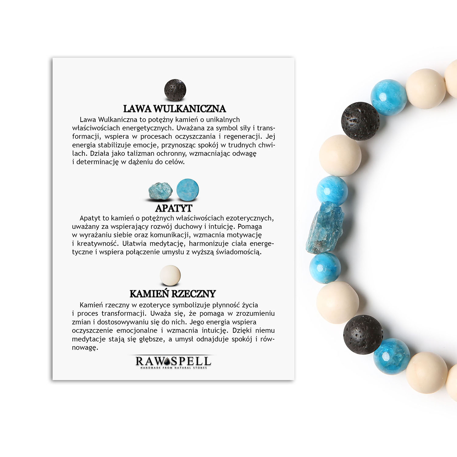 Odkryj bransoletkę z kolekcji Fair! Lawa Wulkaniczna, Apatyt, Kamień Rzeczny. Styl dla kobiet i mężczyzn Bransoletka z kolekcji Fair wykonana z lawy wulkanicznej, apatytu i kamienia rzeczne, dostępna w wersji damskiej i męskiej.